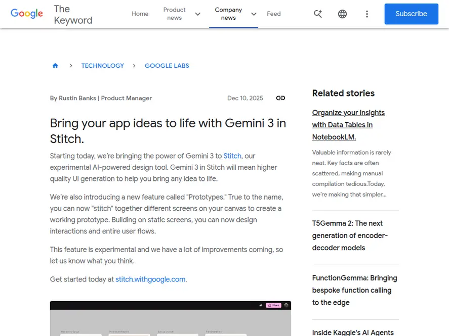 Gemini 3 Powers Stitch: Google's AI Design Tool Gets Upgrade