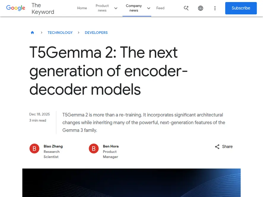 Google Unveils T5Gemma 2 Encoder-Decoder Model